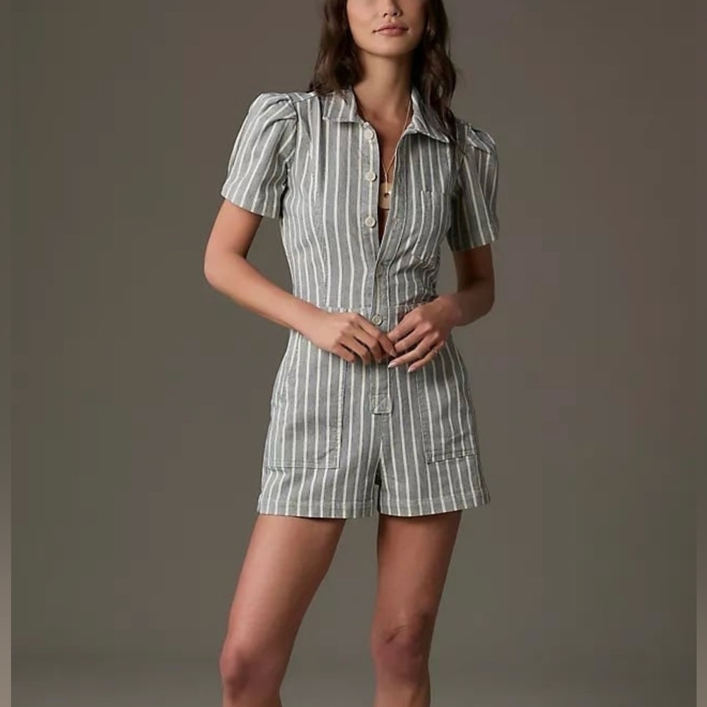 ANTHROPOLOGIE The Kit Utility Striped Romper by Pilcro NWT Size 2
